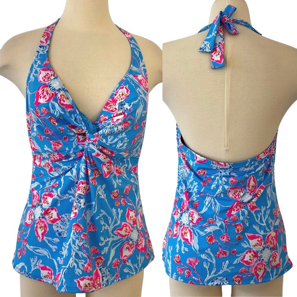 Lilly Pulitzer Coen Halter Tankini Swim Top Bahamian Rhapsody Blue 16